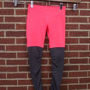 ALO Yoga Goddess Women's Medium Ribbed Ruched Legging Pants Orange Gray